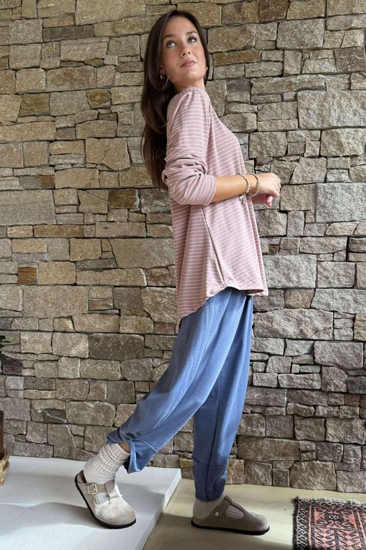 Agnes Stripe Trapeze Top Dusky Rose